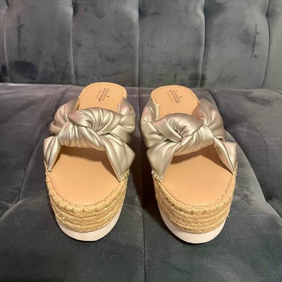 NIB Charles David "Scoop" Silver Espadrille Platform Slide Wedge Sandals US 6.5 - Picture 9 of 13